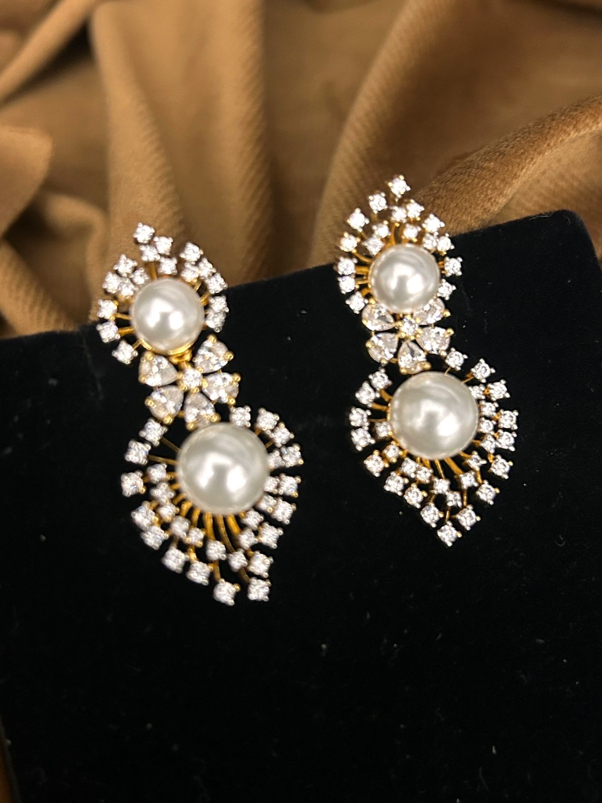 Pearl & CZ Sparkle Drop Earrings