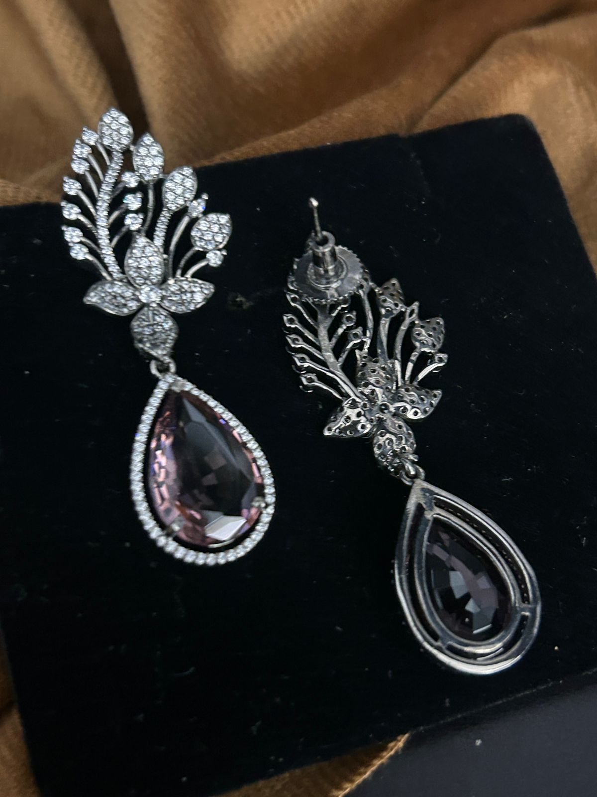 Purple Stone CZ Drop Earrings