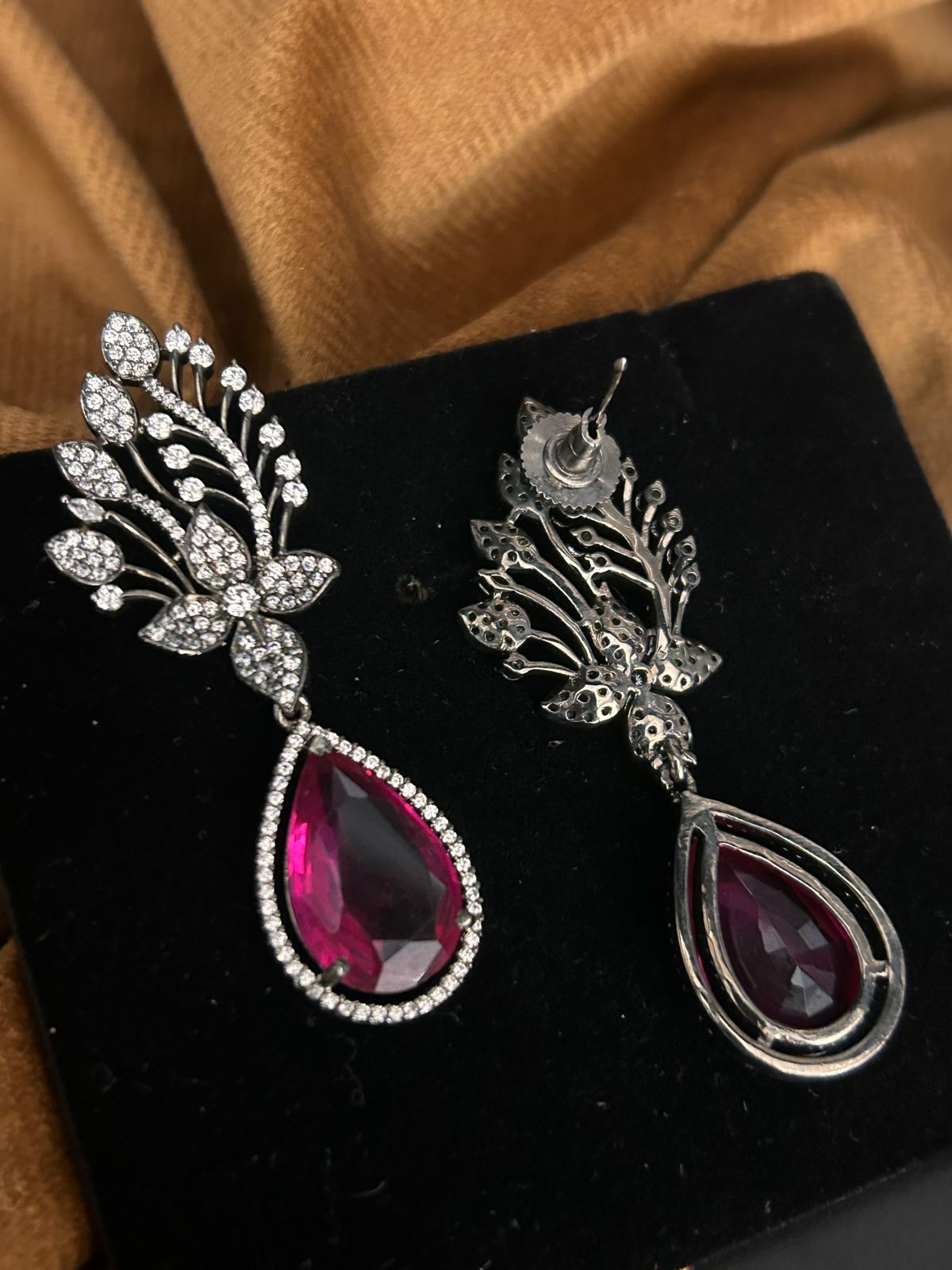 Ruby Red Stone CZ Drop Earrings