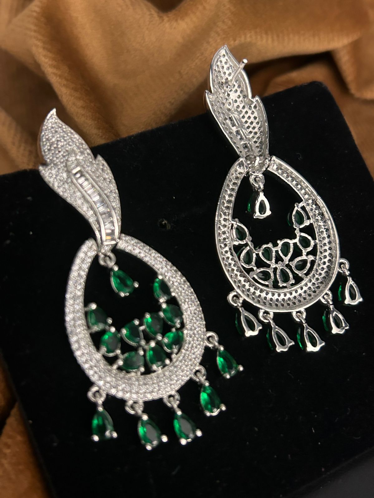 Emerald Green CZ Teardrop Dangler Earrings