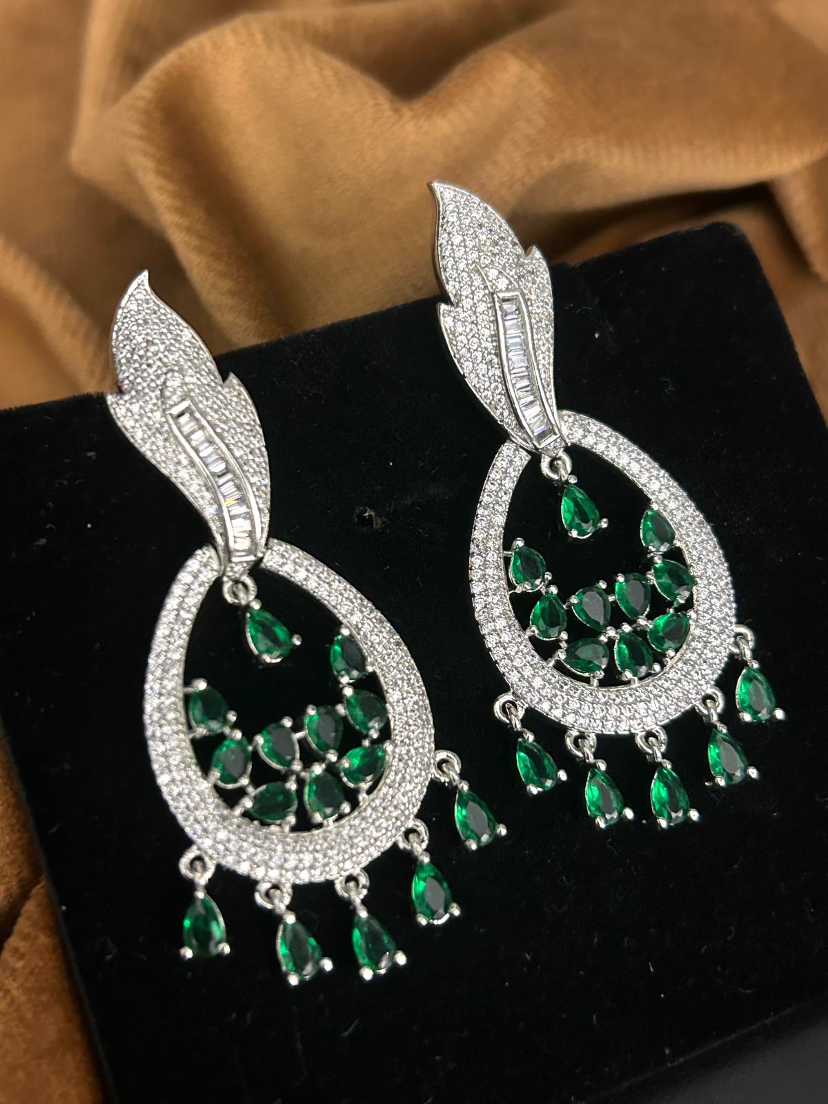 Emerald Green CZ Teardrop Dangler Earrings