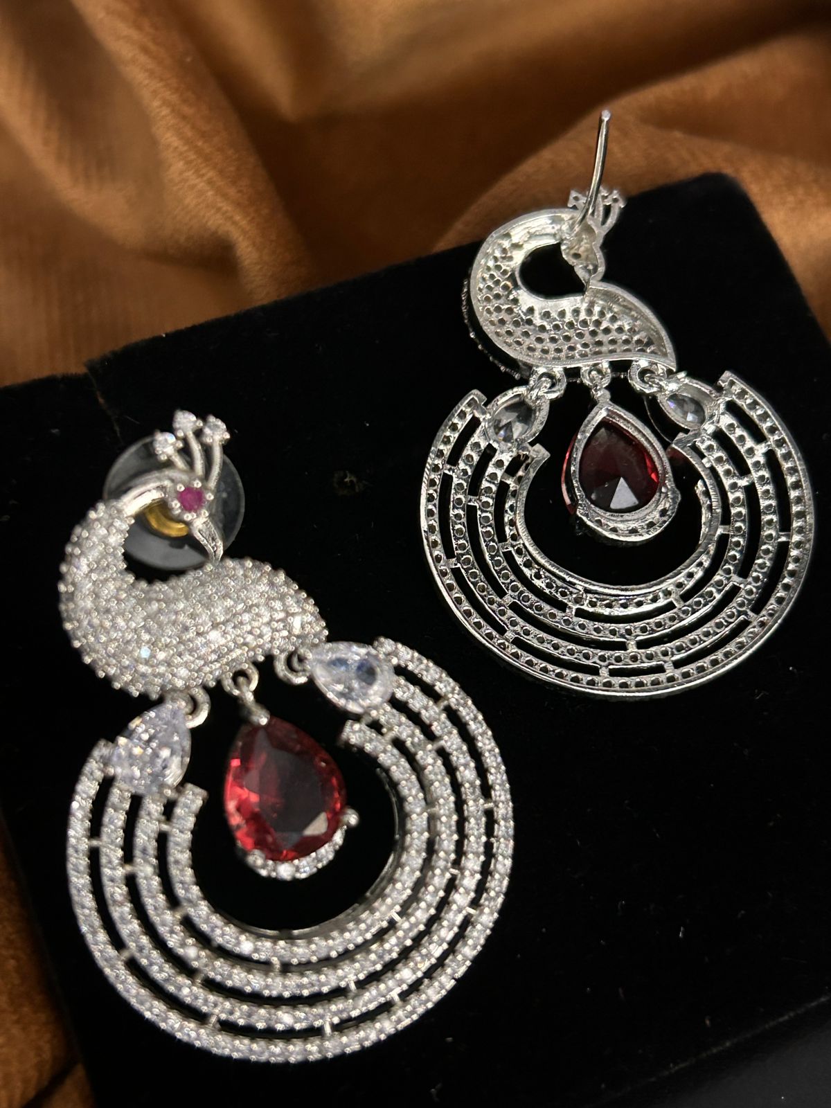 Ruby Red Peacock CZ Statement Earrings