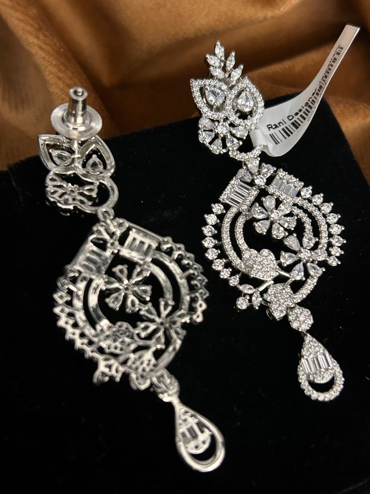 Crystal Floral CZ Long Statement Earrings