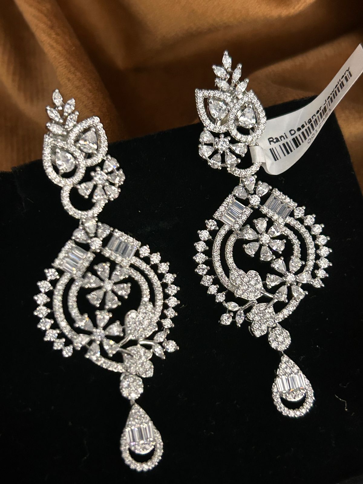 Crystal Floral CZ Long Statement Earrings