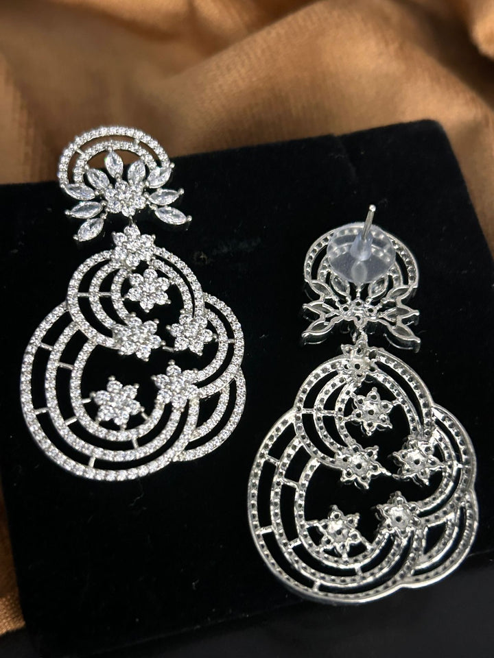Diamond Cut Crystal Triple Hoop Floral Earrings