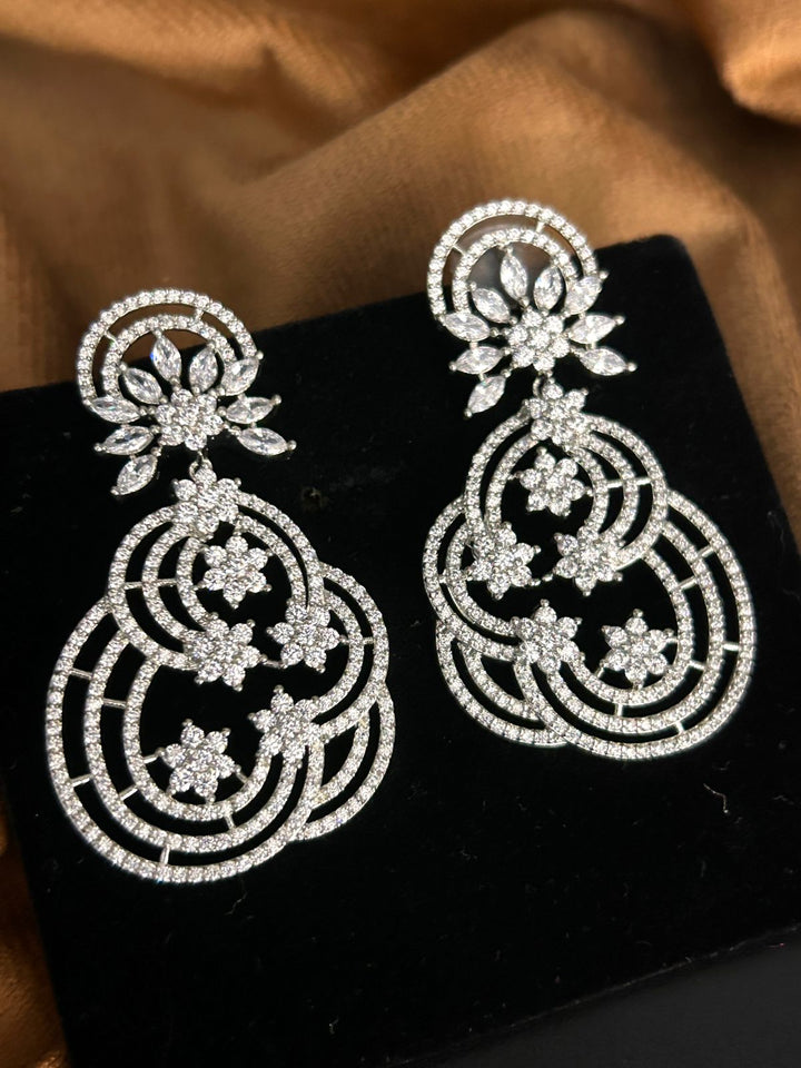 Diamond Cut Crystal Triple Hoop Floral Earrings