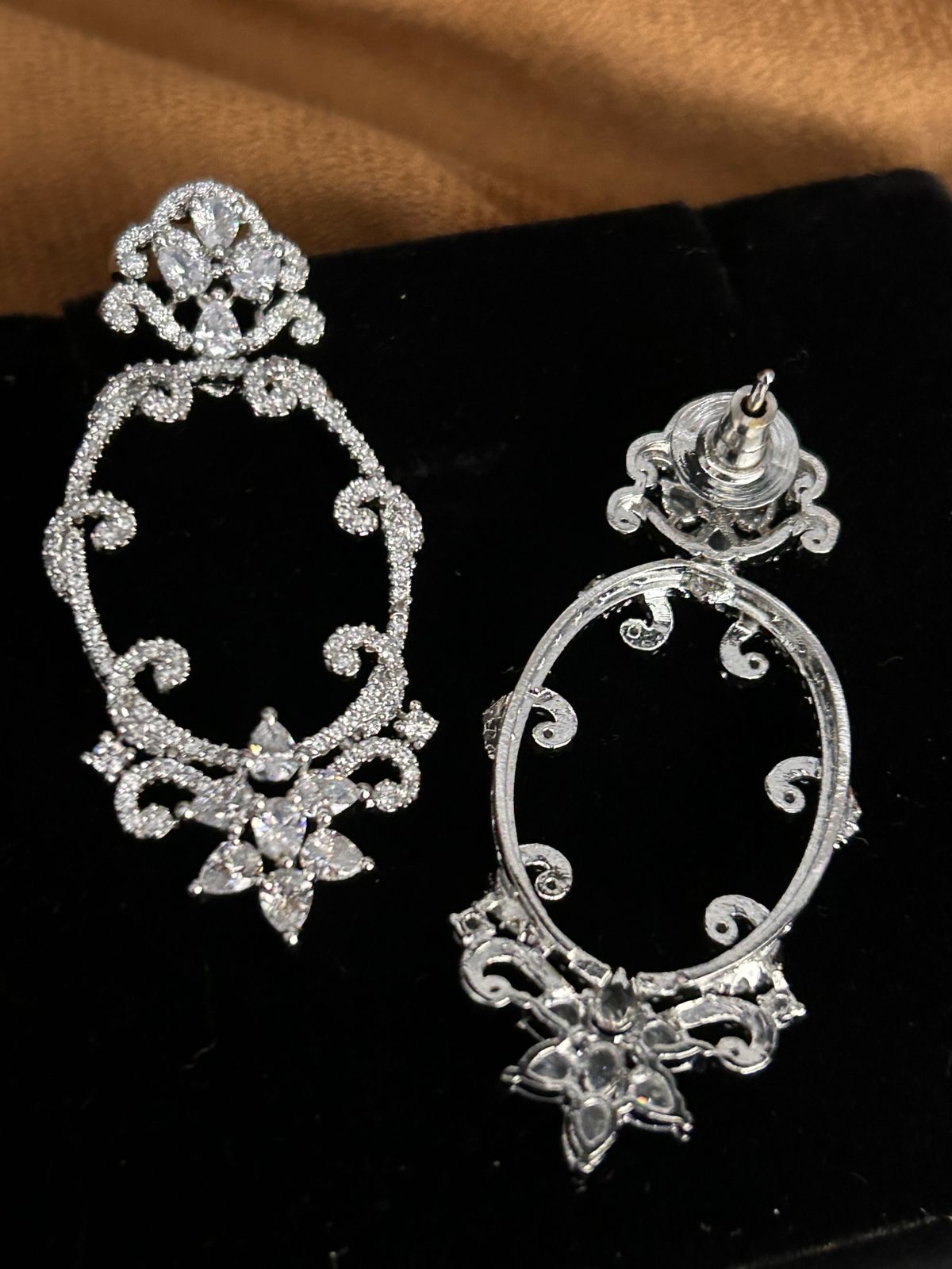 Crystal Floral Oval Statement Earrings