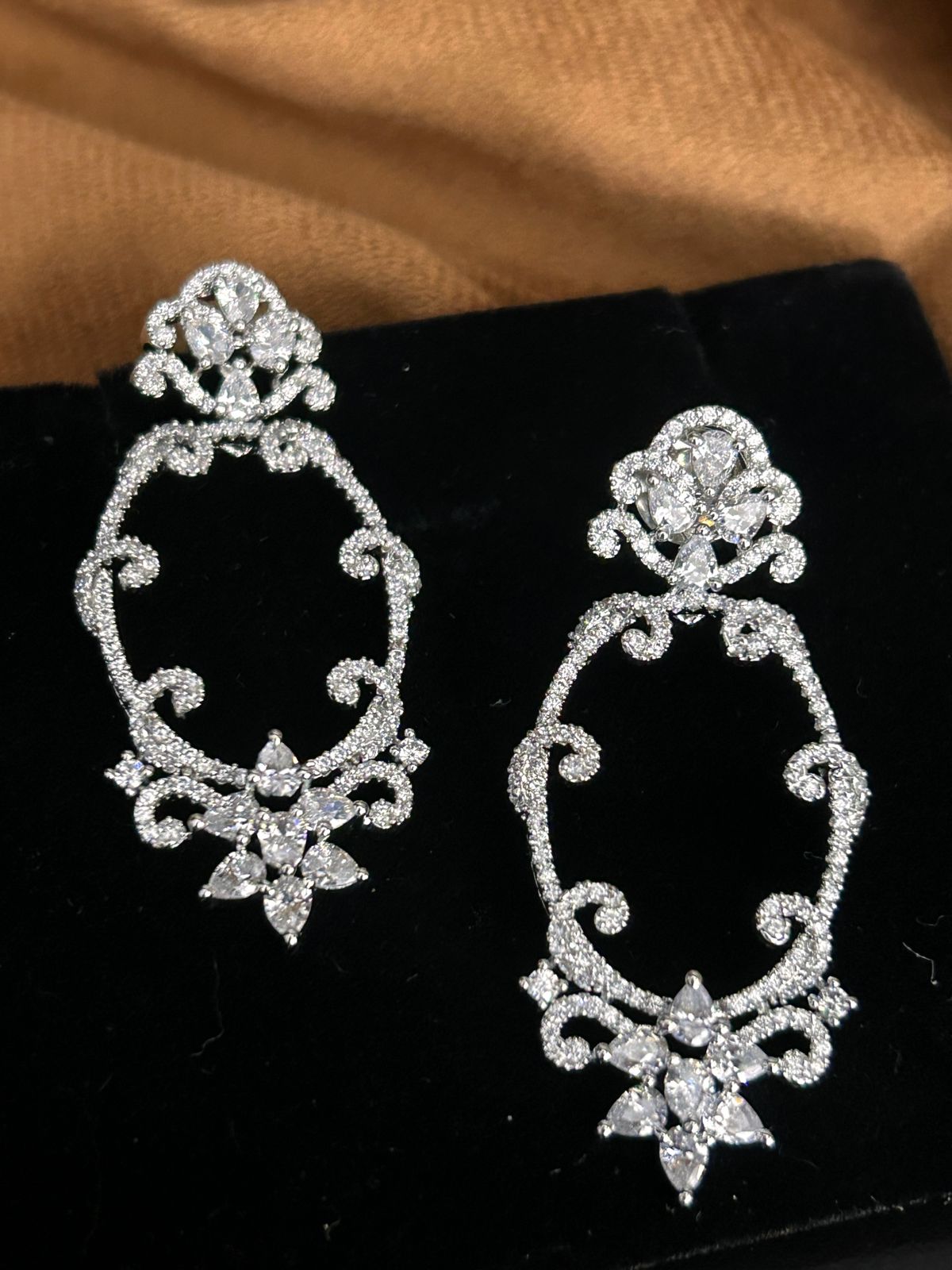 Crystal Floral Oval Statement Earrings