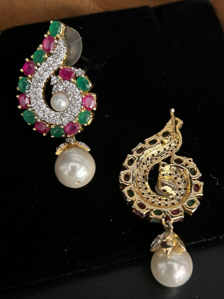 Ruby Emerald Pearl Drop Earrings