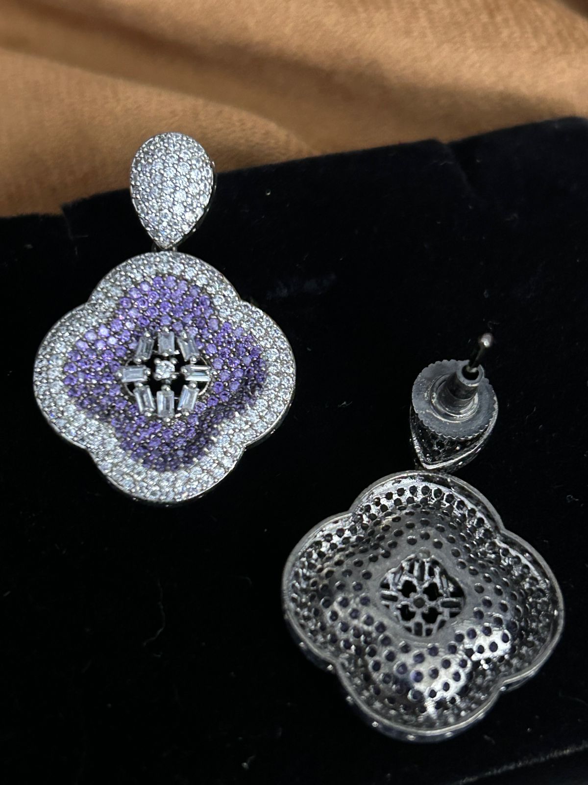 Purple Stone Floral Statement Earrings