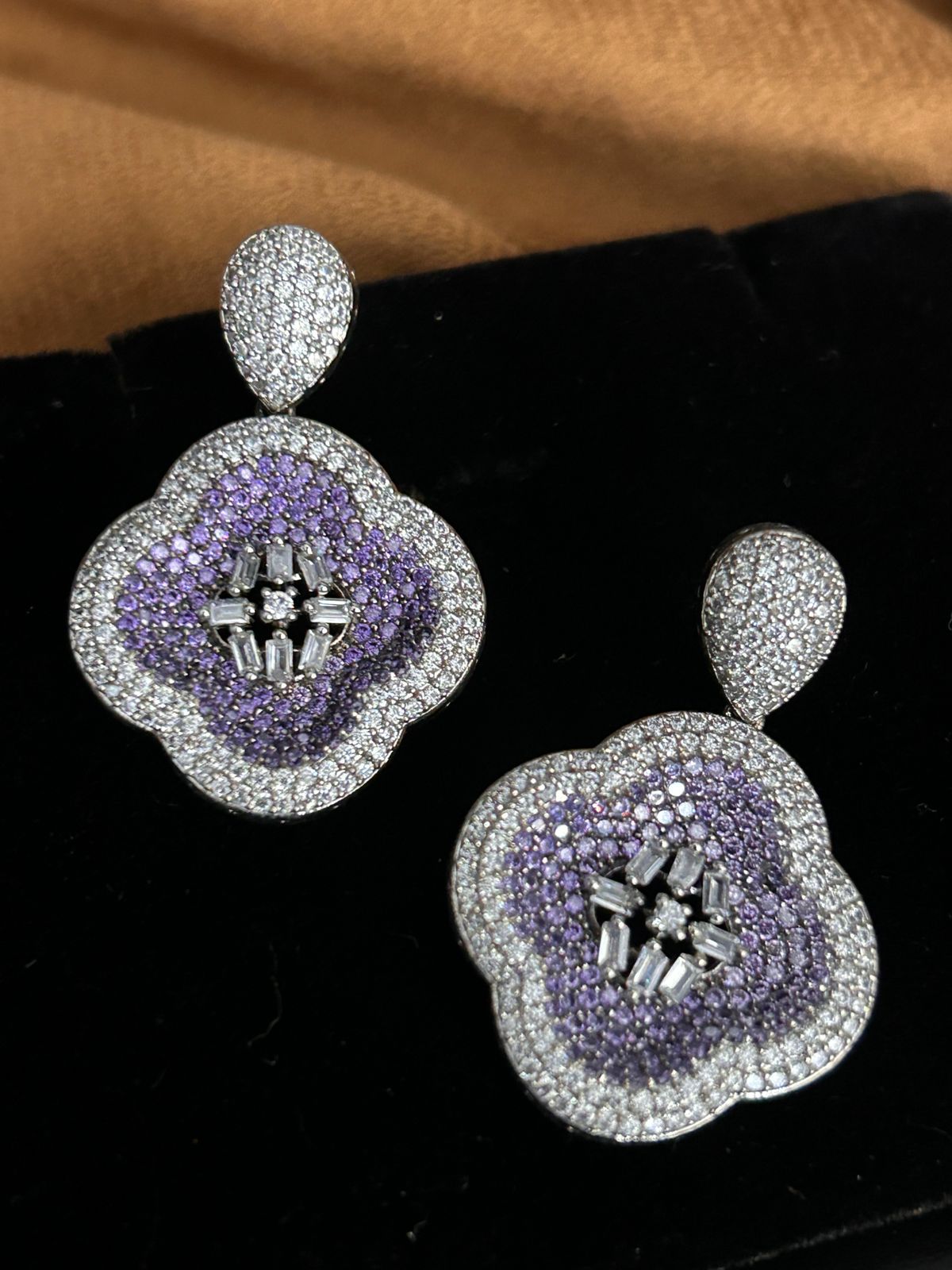 Purple Stone Floral Statement Earrings
