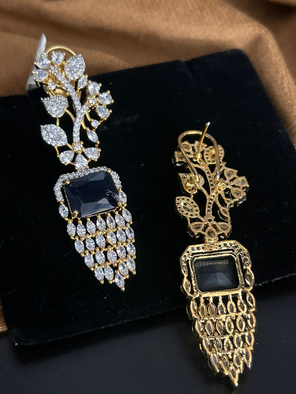 Black Stone Leaf Cascade Earrings