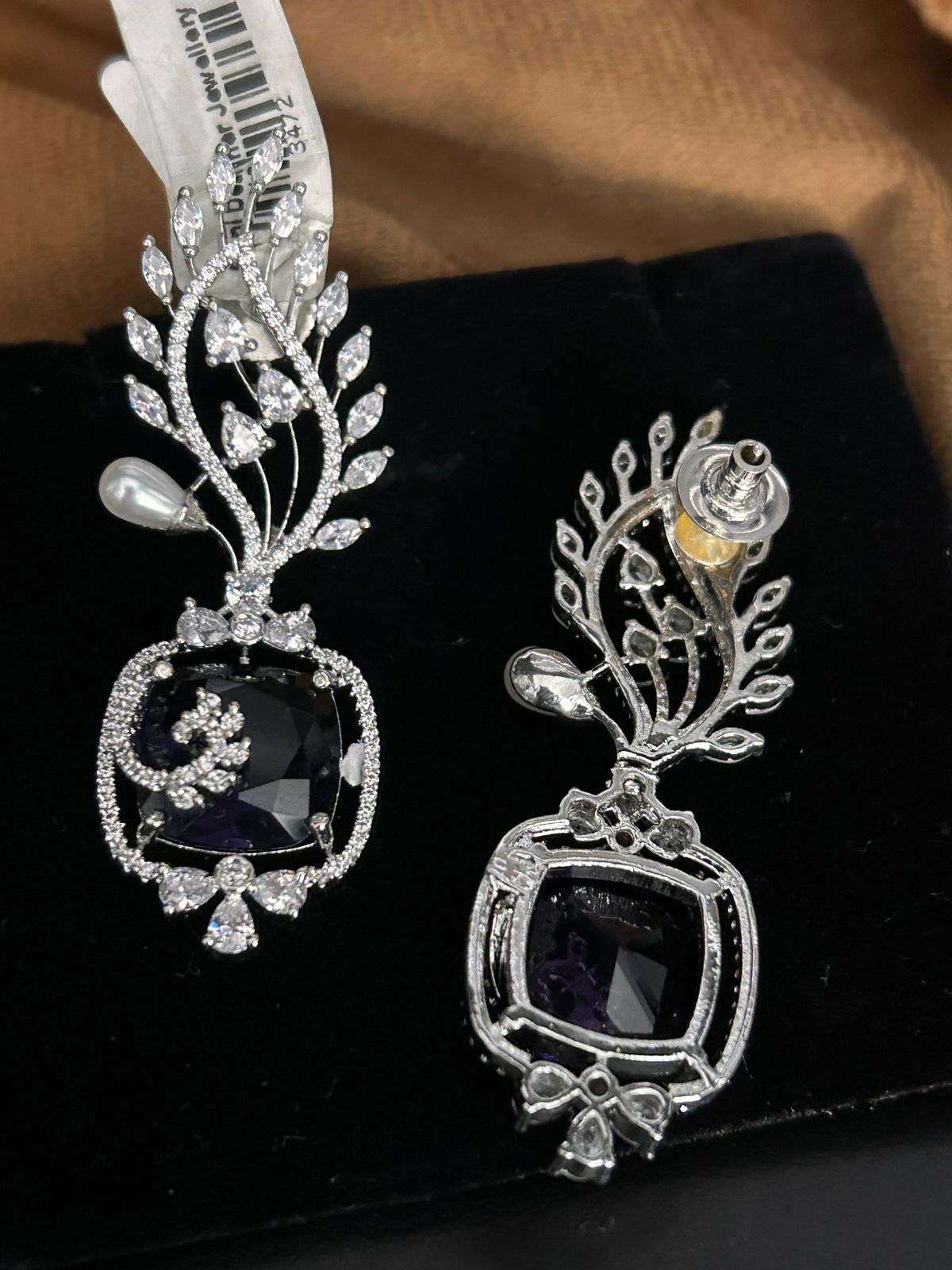 Midnight Blue Stone Leaf Drop Earrings