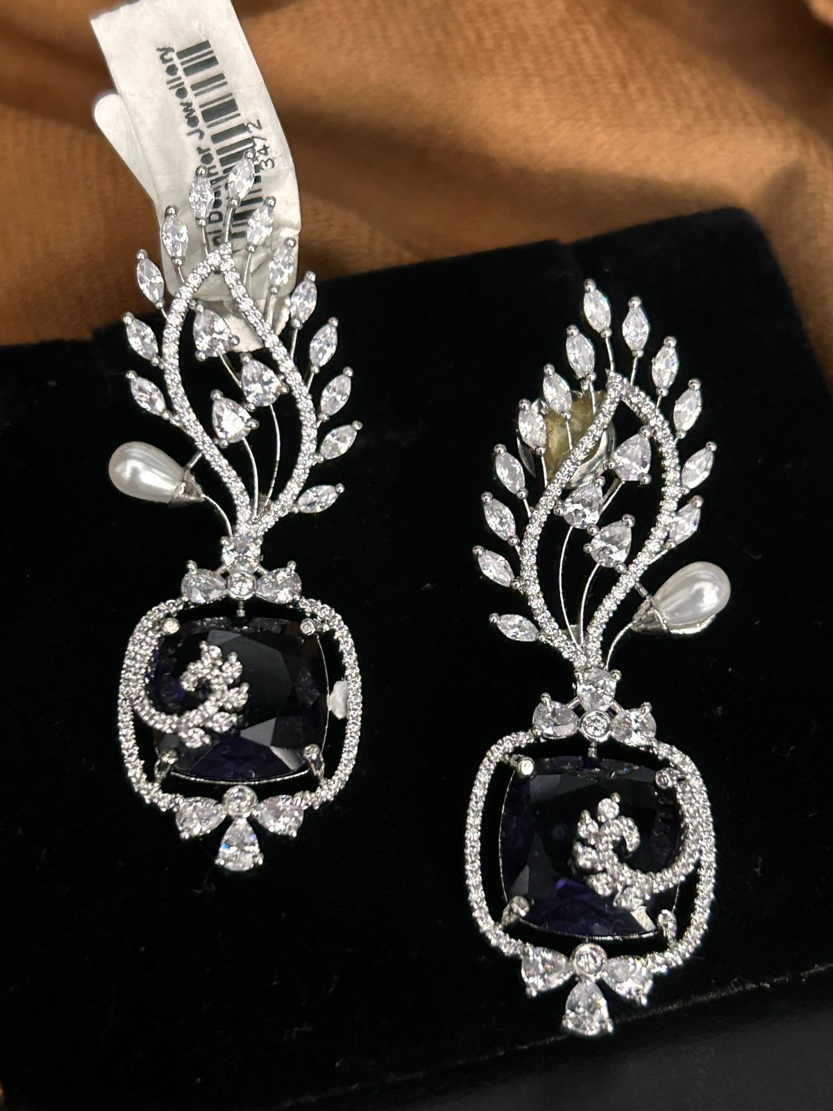 Midnight Blue Stone Leaf Drop Earrings