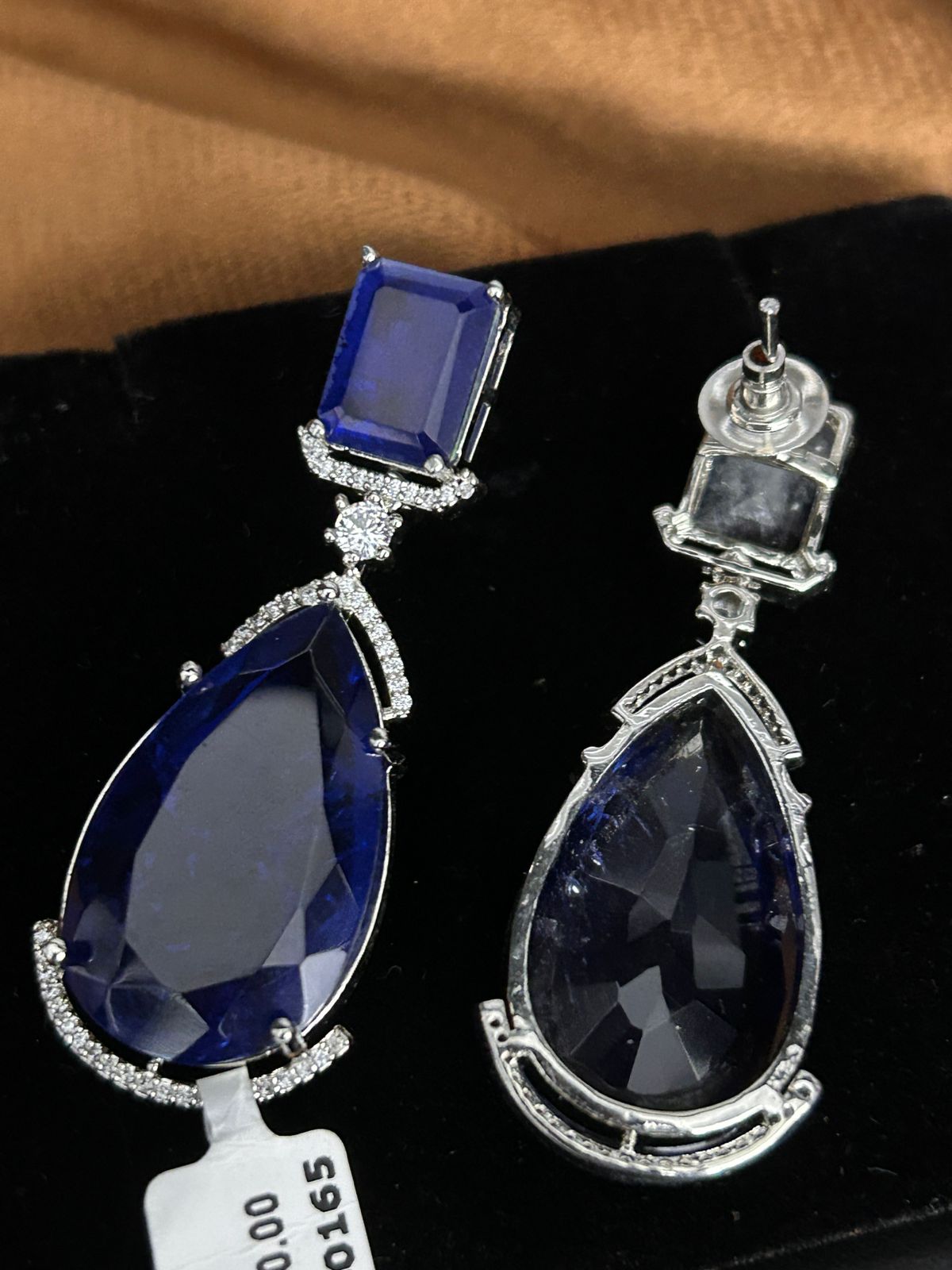 Royal Blue Stone Teardrop Statement Earrings