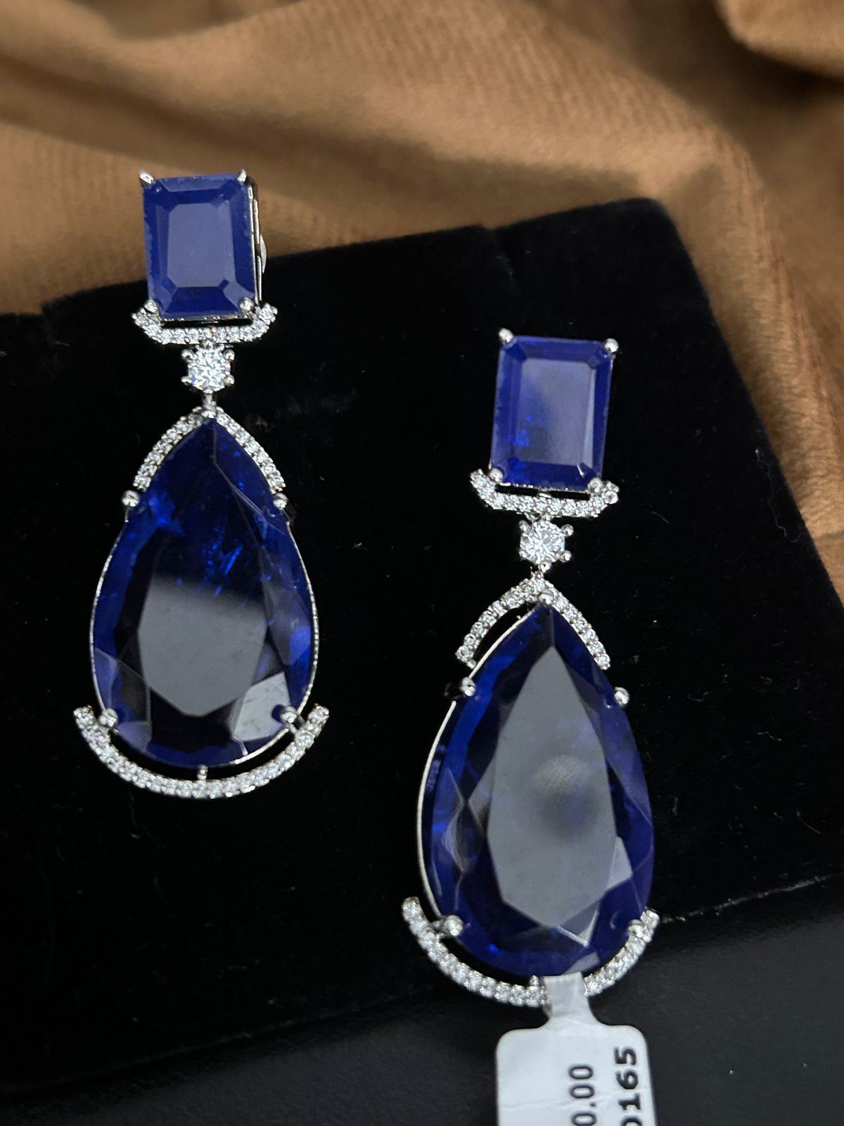 Royal Blue Stone Teardrop Statement Earrings