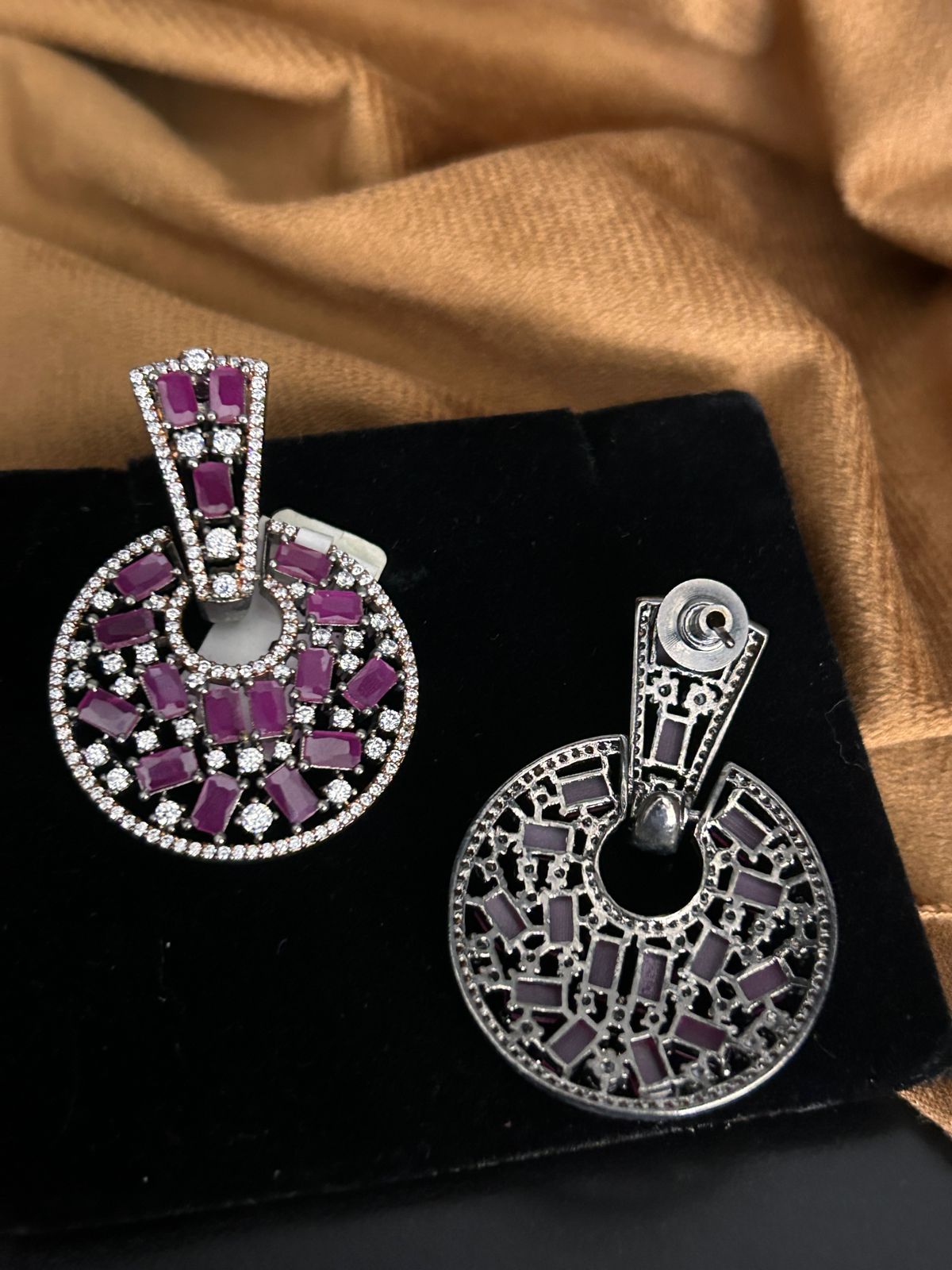 Glamorous Purple Stone Circle Statement Earrings