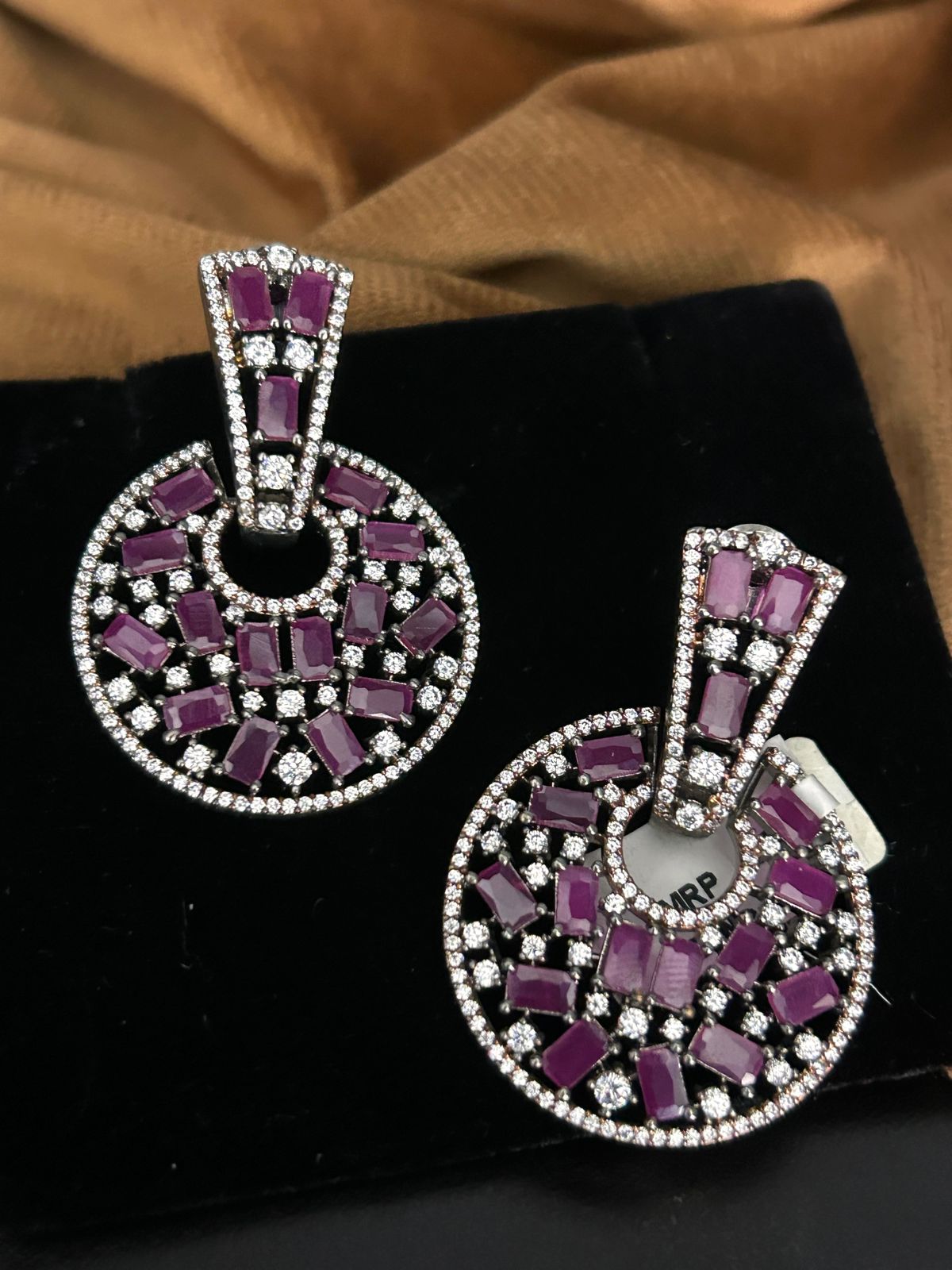 Glamorous Purple Stone Circle Statement Earrings