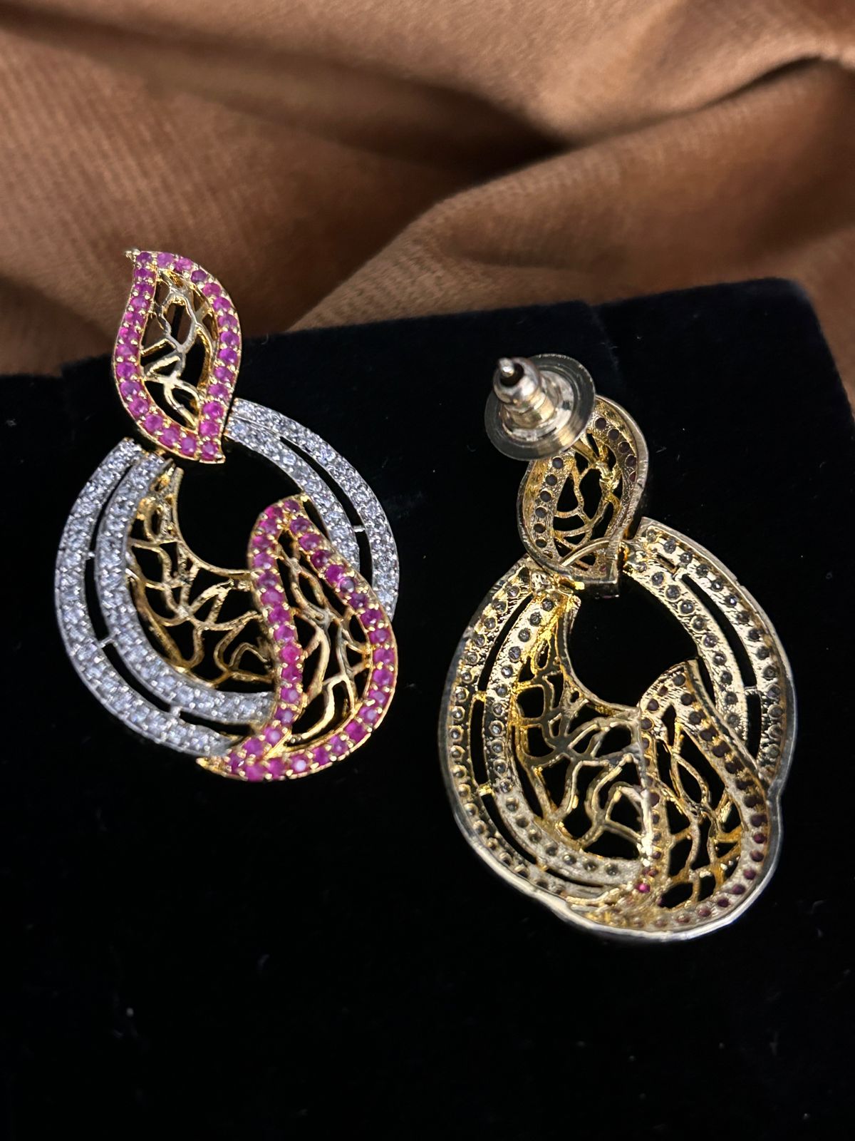 Elegant Ruby & CZ Designer Statement Earrings