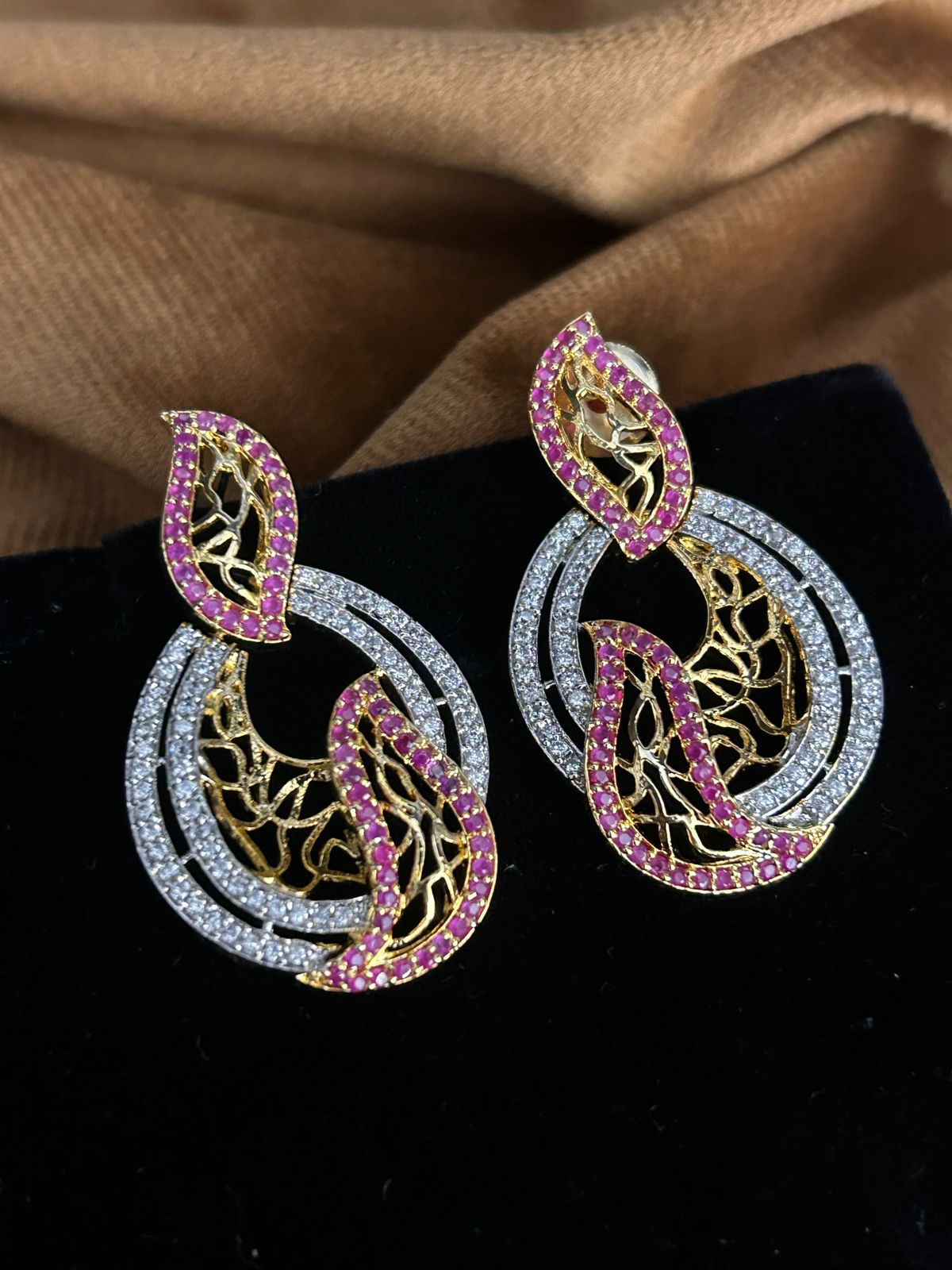 Elegant Ruby & CZ Designer Statement Earrings