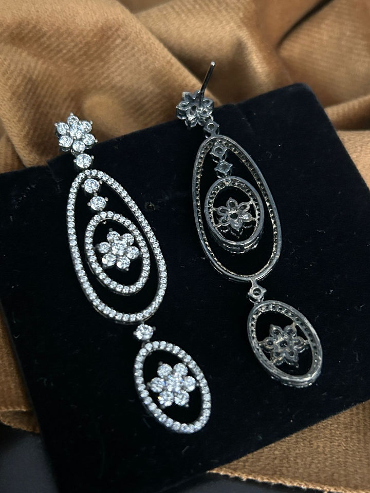 Elegant CZ Floral Triple Drop Earrings