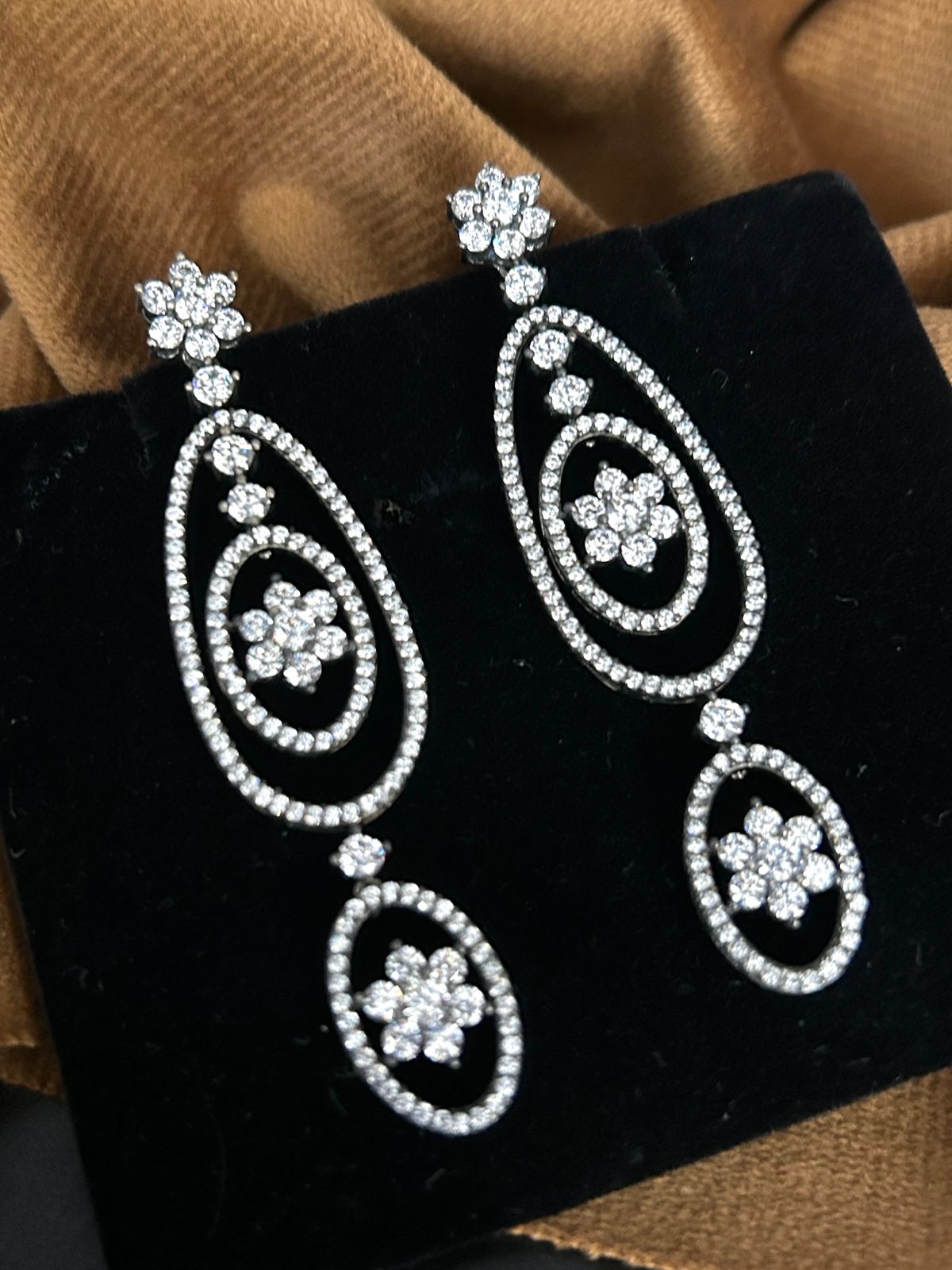 Elegant CZ Floral Triple Drop Earrings