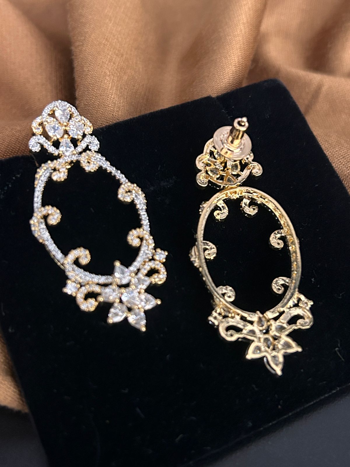 Gold & Silver Filigree Statement Earrings with Floral Motif