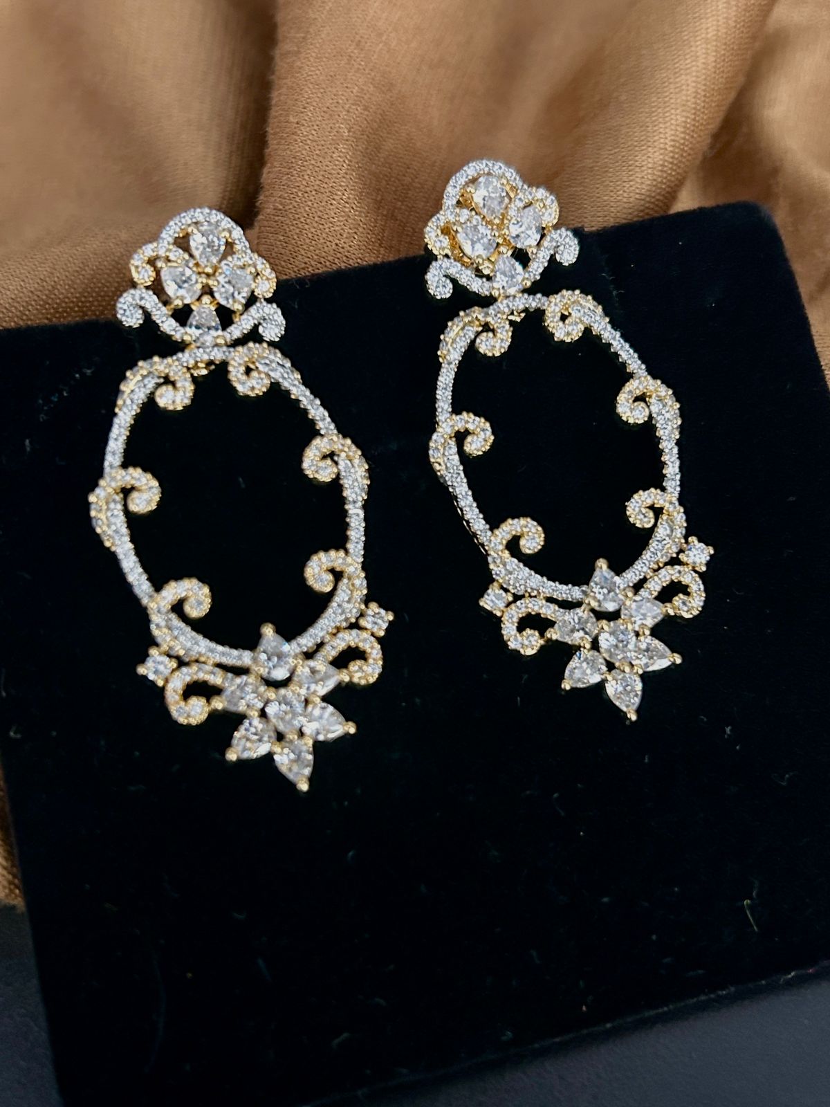Gold & Silver Filigree Statement Earrings with Floral Motif