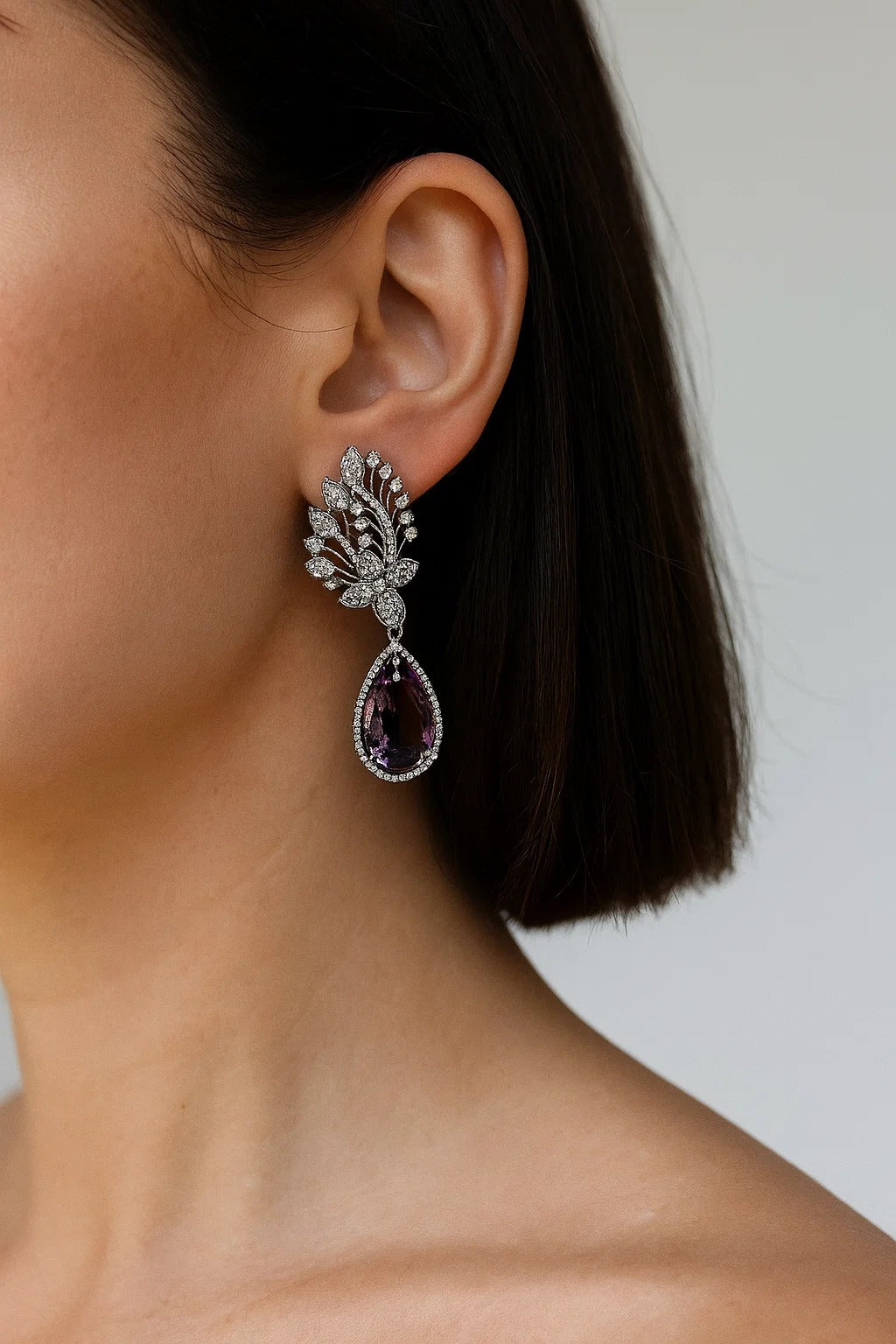 Purple Stone CZ Drop Earrings