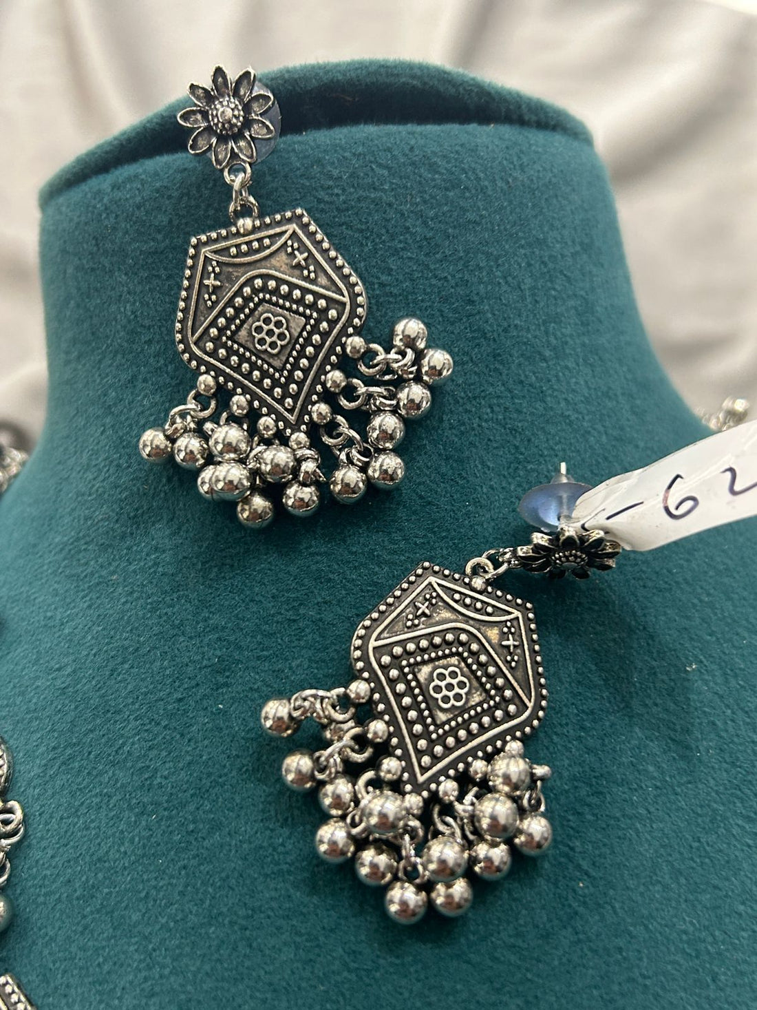 Oxidized Silver Temple Necklace Set with Earrings