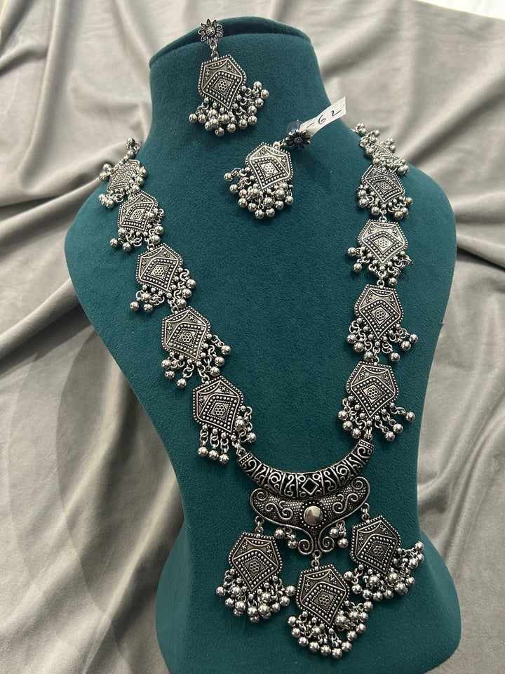 Oxidized Silver Temple Necklace Set with Earrings