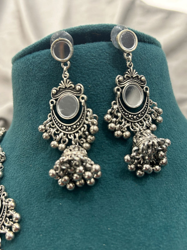 Oxidized Mirror Necklace Set with Earrings