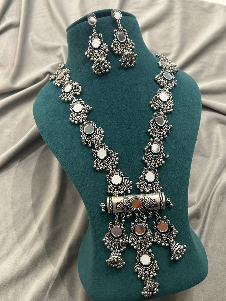 Oxidized Mirror Necklace Set with Earrings