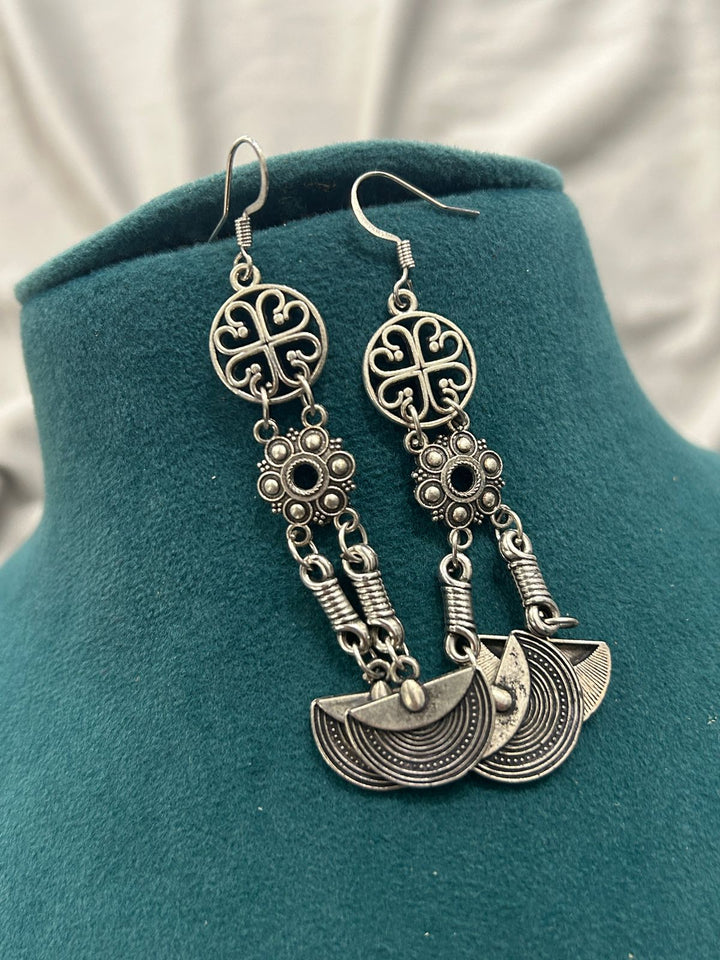 Oxidized Coin Necklace Set with Bold Pendant & Earrings