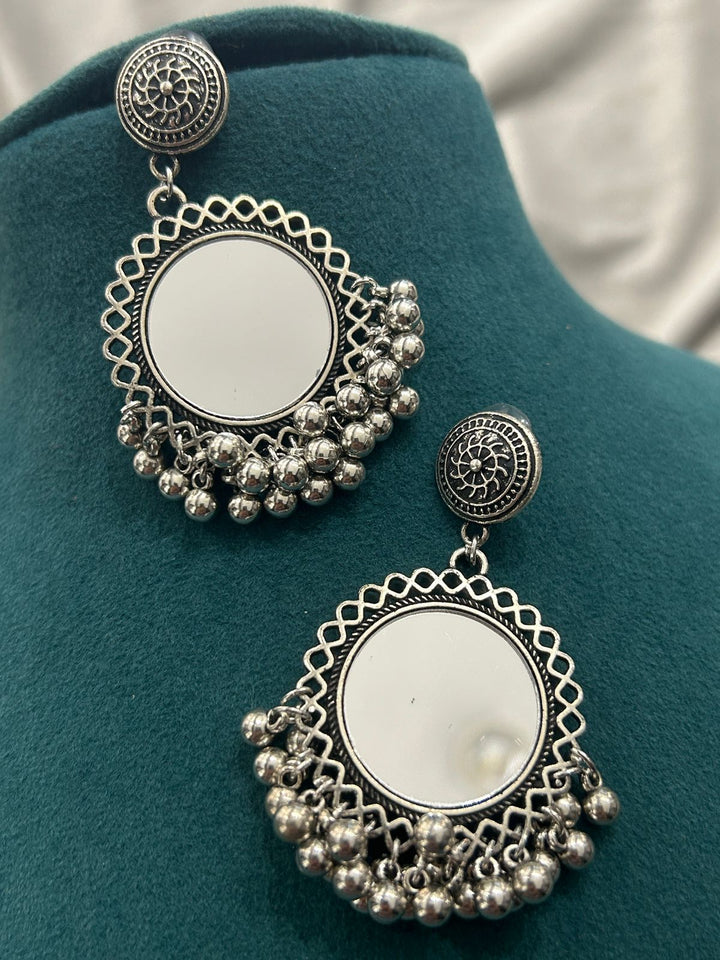 Oxidized Mirror Work Necklace Set with Earrings