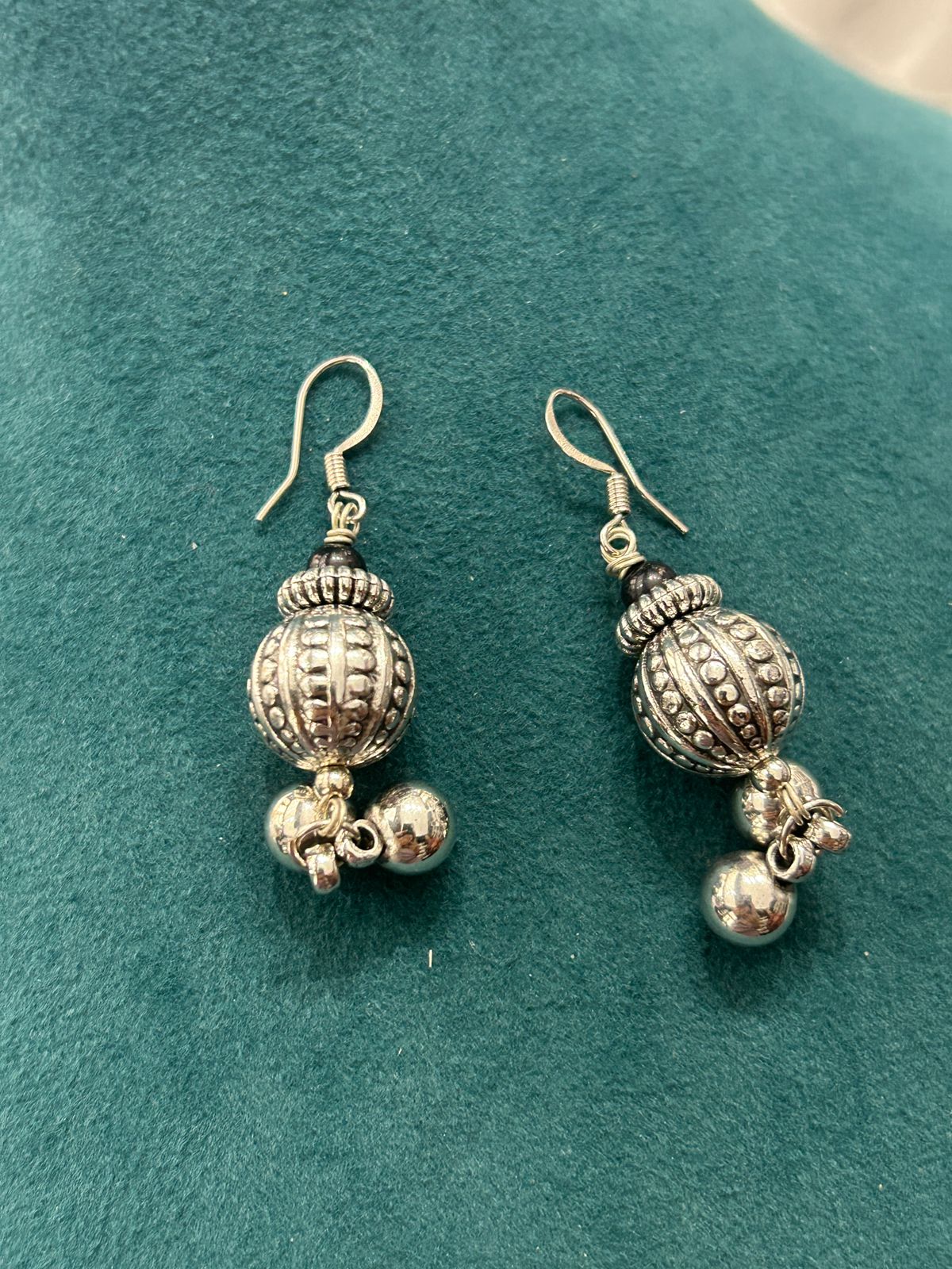 Oxidized Silver Tribal Necklace Set with Green Beads & Earrings