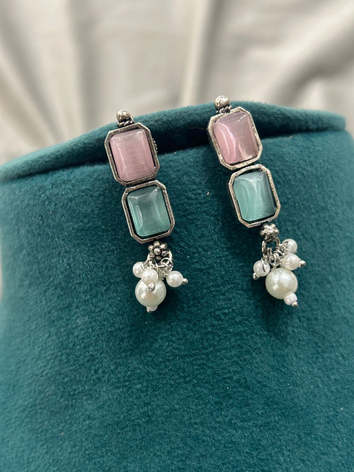 Multicolor Stone Oxidized Choker Necklace Set with Earrings