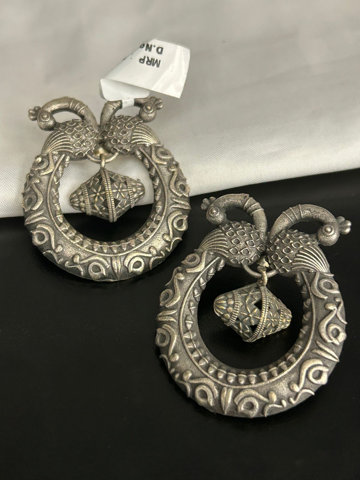 Antique Oxidised Peacock Hoop Earrings
