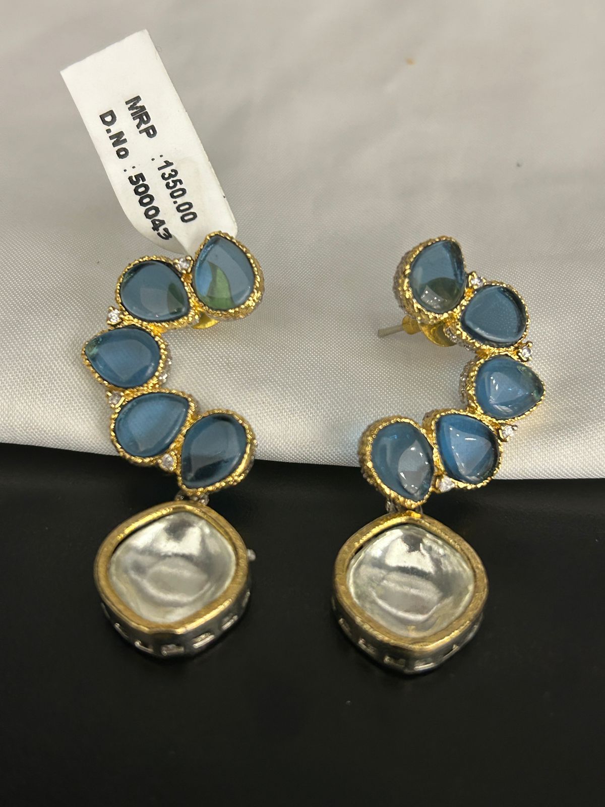 Blue Stone Kundan Style Drop Earrings