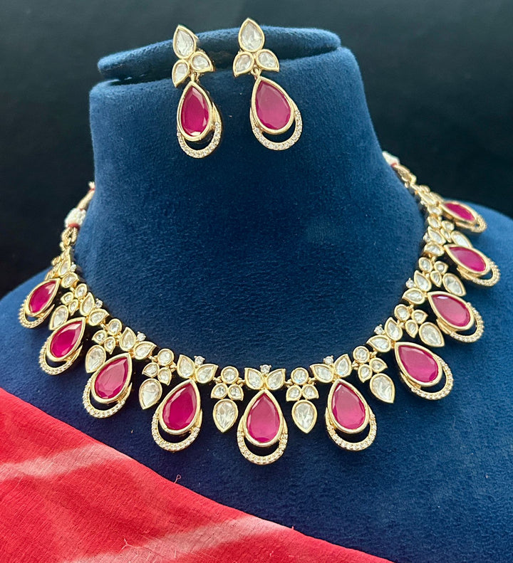 Ruby Drop Diamond Look Necklace Set