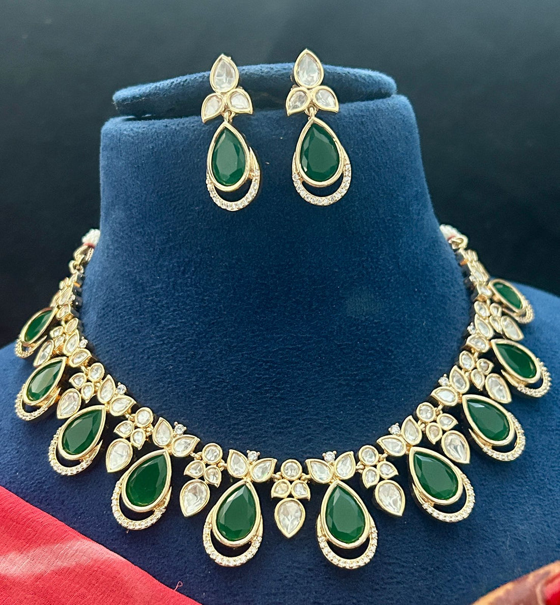 Emerald Drop Diamond Look Necklace Set