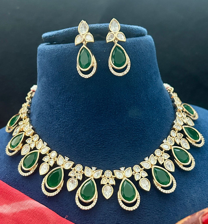 Emerald Drop Diamond Look Necklace Set