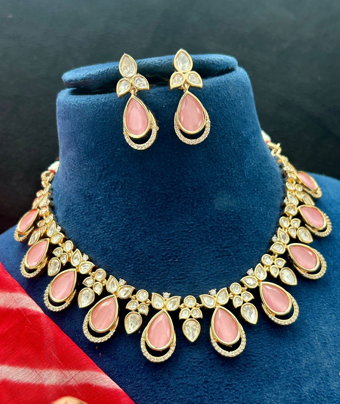 Pink Stone Diamond Look Necklace Set