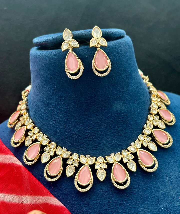 Pink Stone Diamond Look Necklace Set