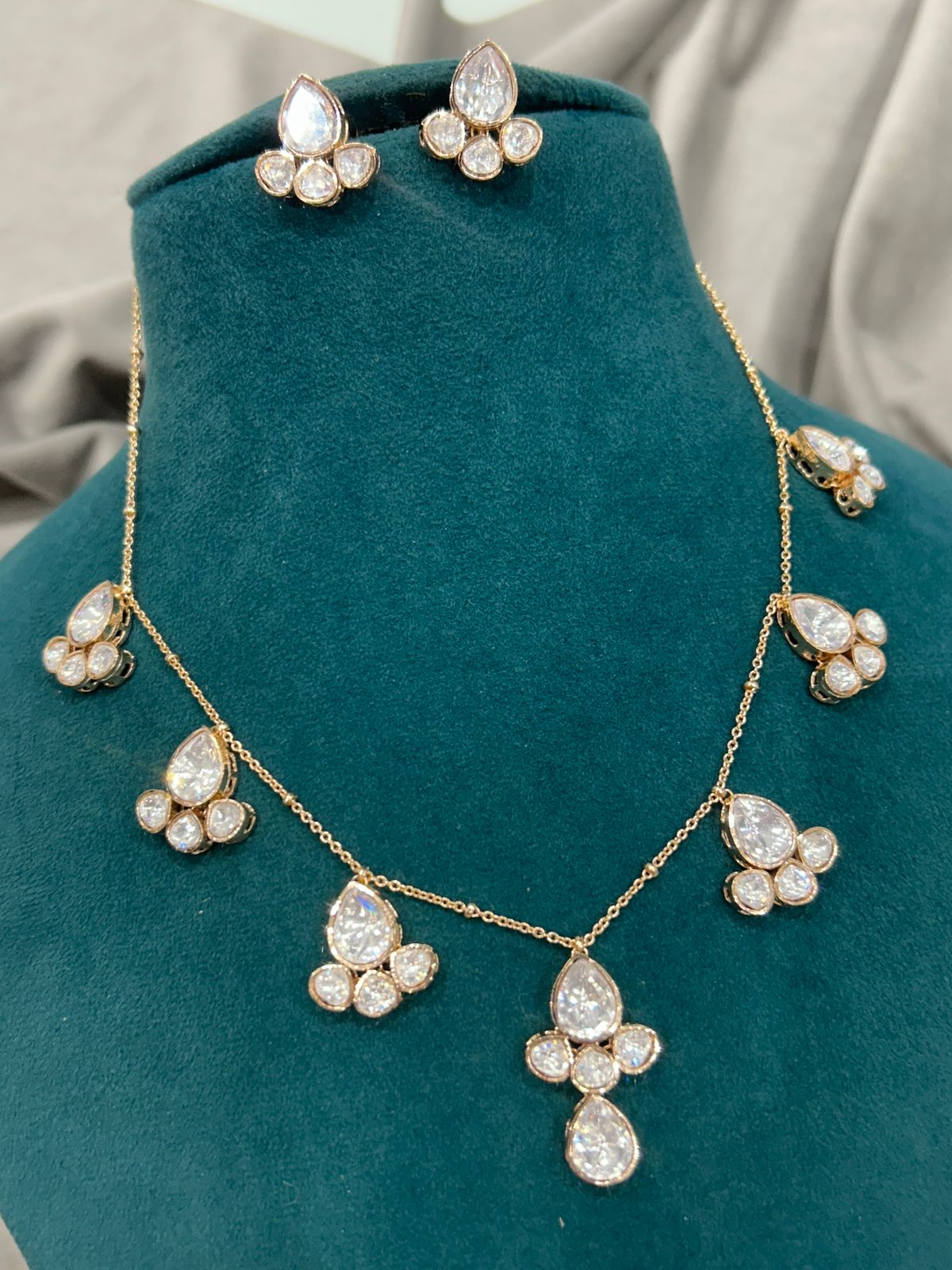 Elegant Diamond Look Teardrop Necklace Set