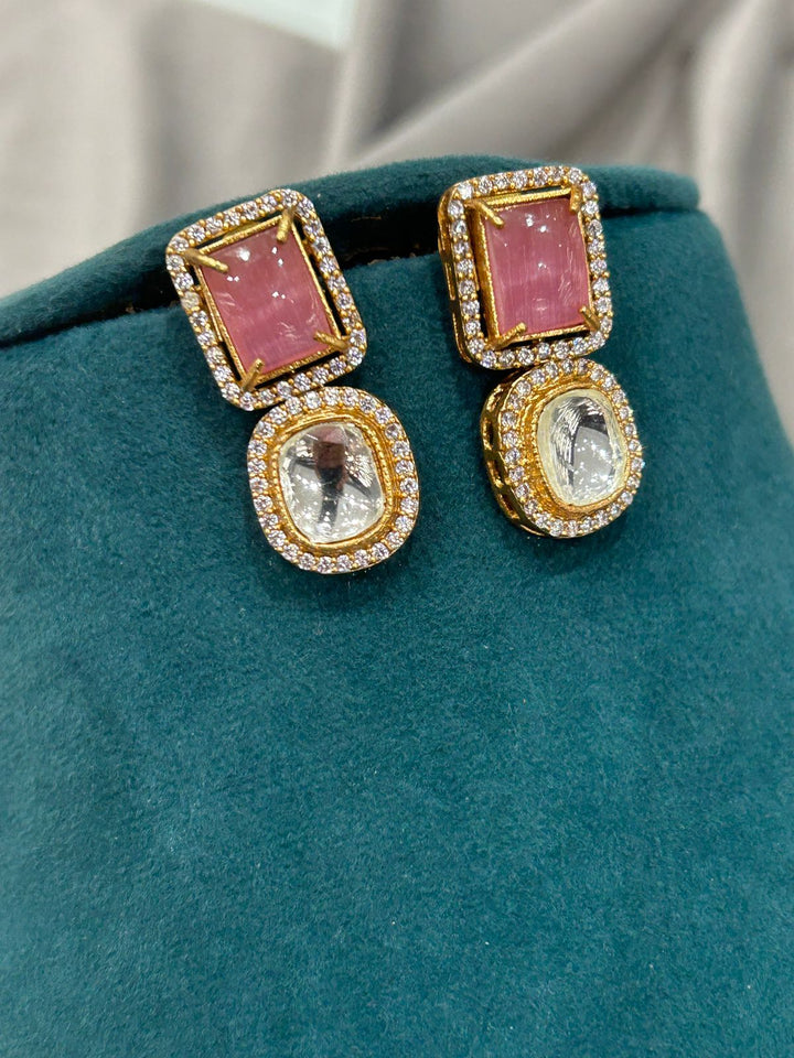 Pink & White Dual Stone Pendant Necklace Set