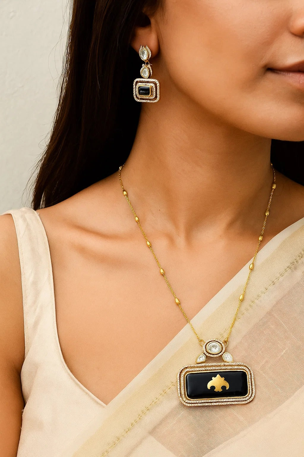 Royal Blue Stone Pendant Necklace Set with Diamond Accents