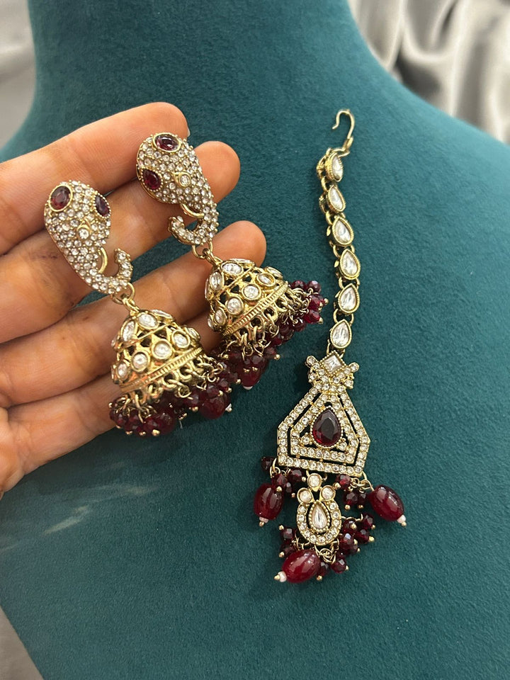 Royal Ruby Kundan Choker Set with Jhumkas and Maang Tikka