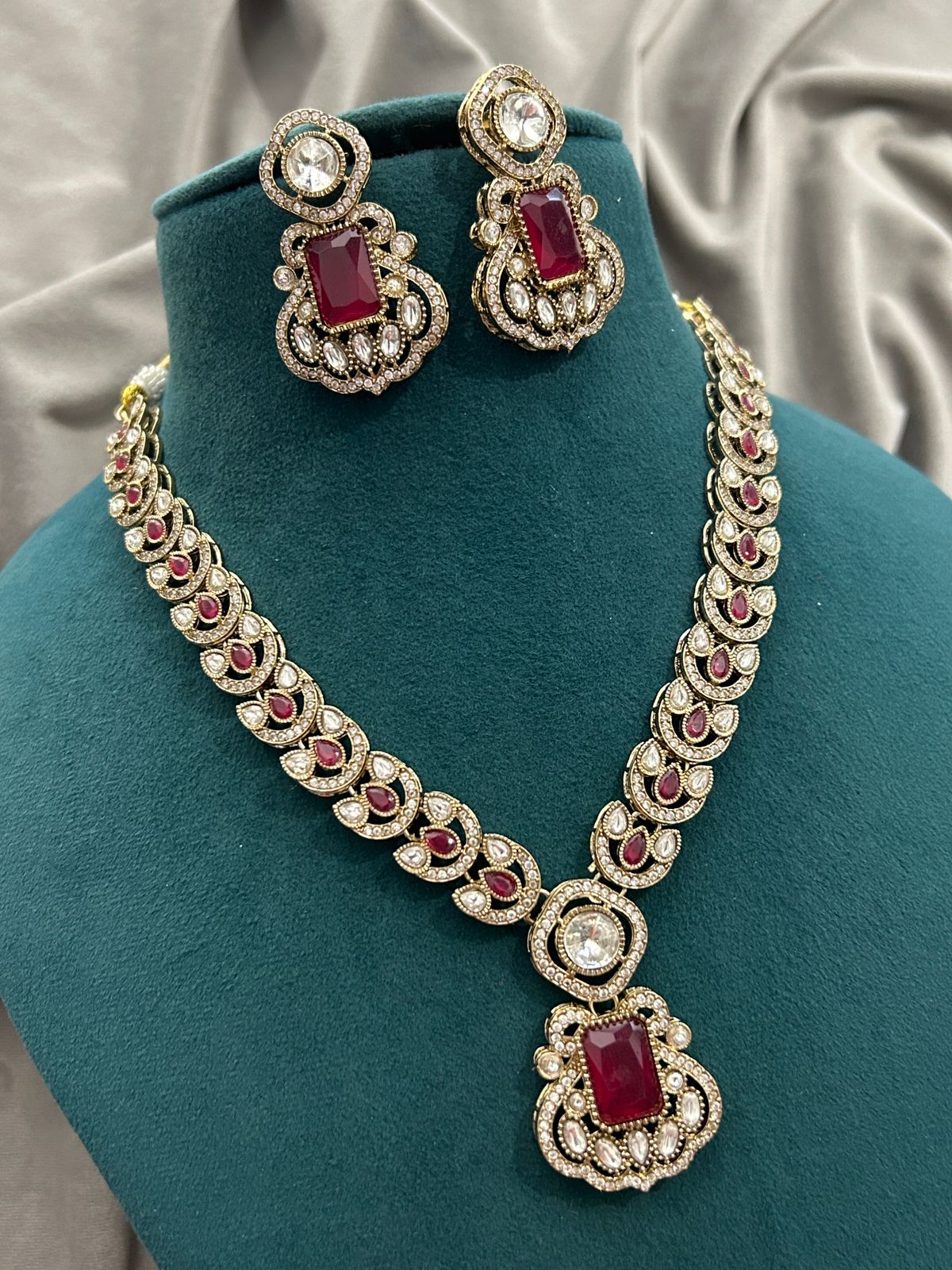 Royal Ruby Kundan Necklace Set with Earrings