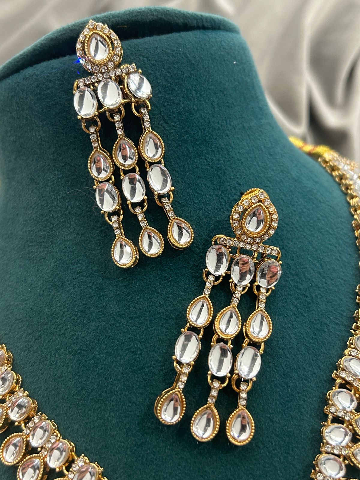 Classic Diamond Look Kundan Necklace Set with Long Earrings